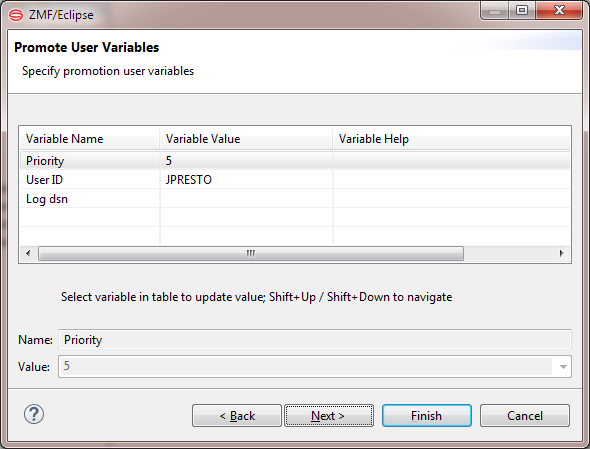 User variable window