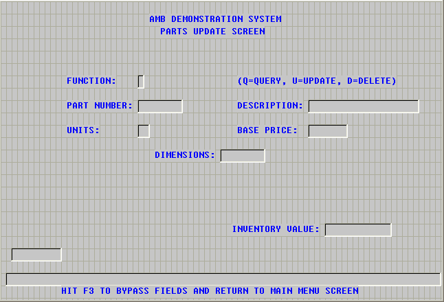 Completed Parts Update Screen