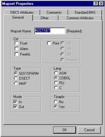 The Mapset Properties dialog box