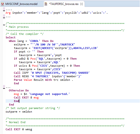 Example code snippet for COBOL in REXX