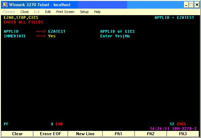 EZAO, STOP, CICS