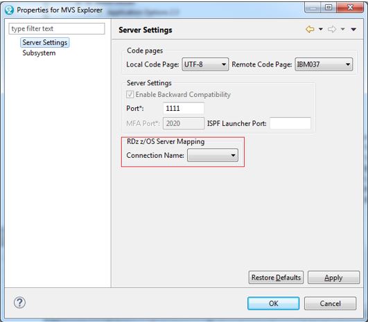 Properties for MVS Explorer