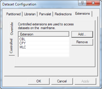 Dataset Configuration Extensions tab