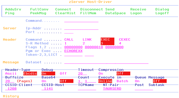 The "zServer Host-Driver" Panel