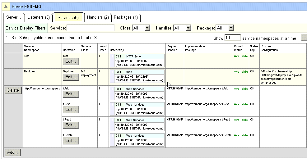 Services Table