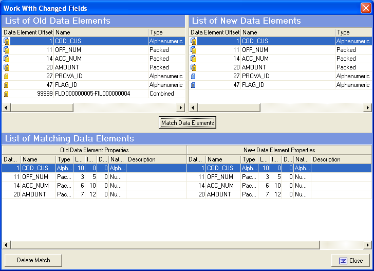 Work With Changed Fields Window