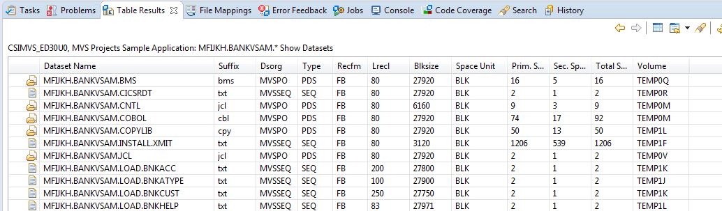 MVS Project Sample Application Element List Structures