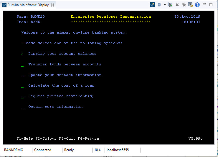 Bankdemo application options