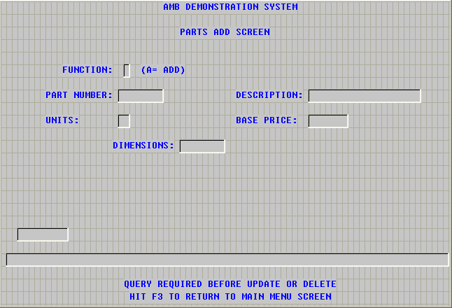 Parts Add Screen