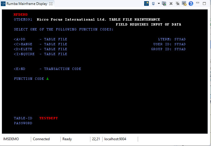 Add table in the IMS application