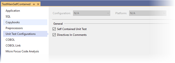 Project settings for a self-contained unit test