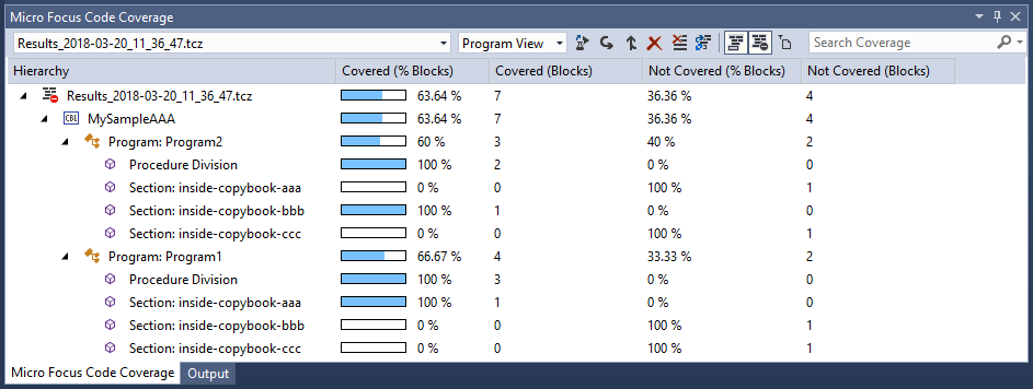 Code Coverage window