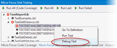 Debug test case