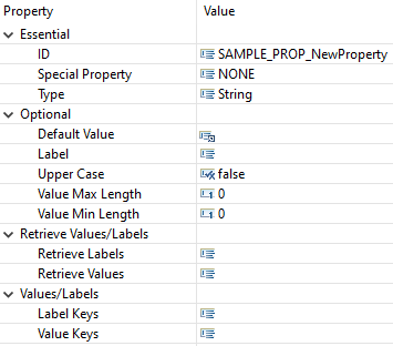 Properties view for a selected property